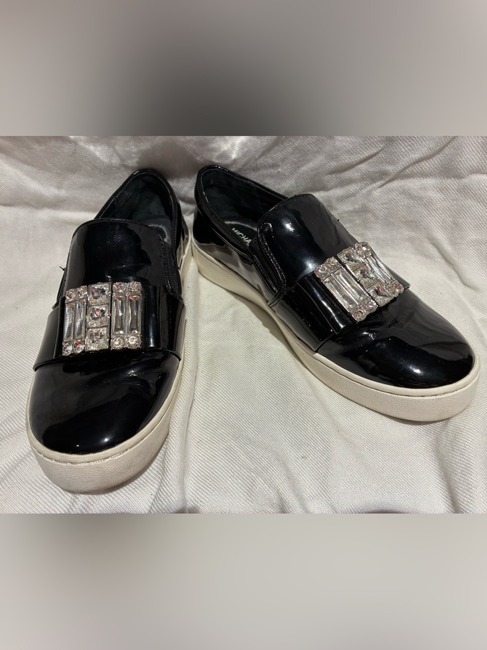 Michael Kors Black Patent Slip-On Sneakers with Crystal Bar Detail, sz 5